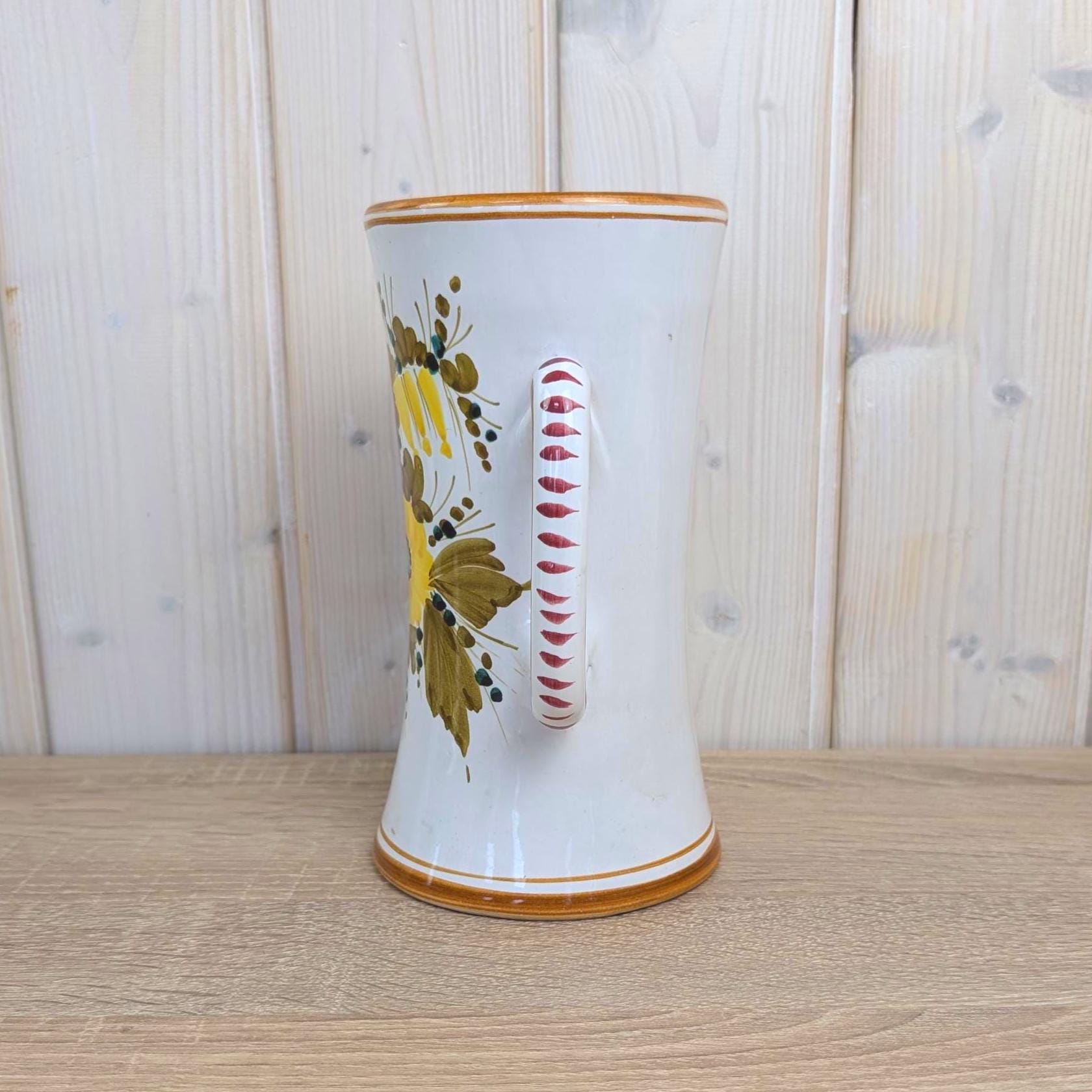 Deruta Majolica Pitcher, Hand Painted Floral, Uantua Deruta, Italian Folk Pottery, 1960s