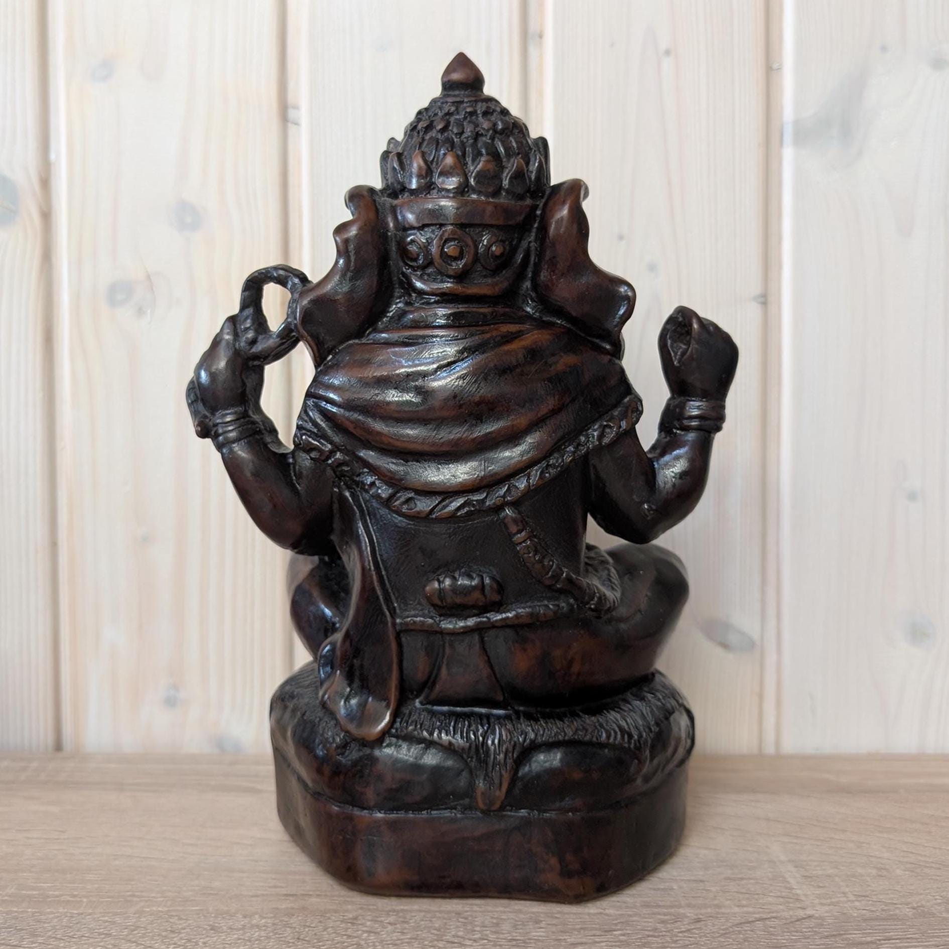 Vintage Ganesha Statue, Cold Cast Resin Wood Look Sculpture, South Asian Style Elephant God Figurine, 1980s Spiritual Decor