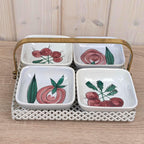 Schramberg SMF Dec 1180 Ceramic Snack Bowl Set with Metal Tray, Vintage 1950s West German Hand-Painted Pottery, Radish Veggie Motif
