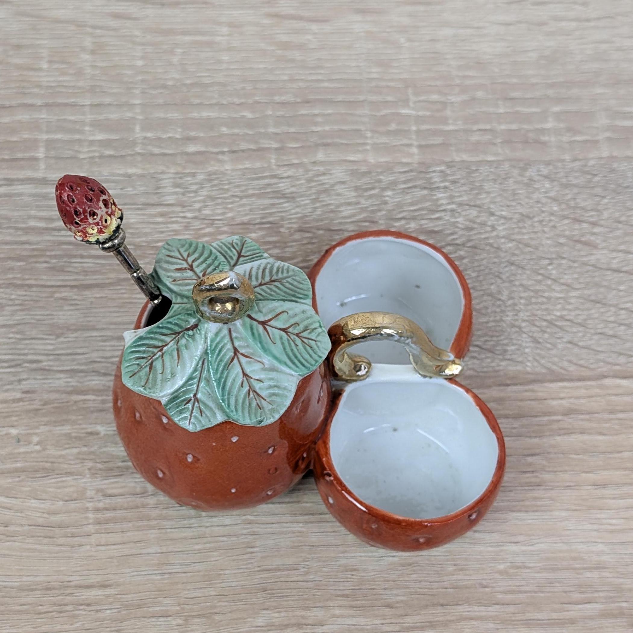 Vintage Strawberry Salt Pepper Sugar Set, Ceramic Tableware, Europe, Mid Century