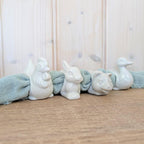 Set of 4 Vintage White Ceramic Napkin Rings, Farm Animals, Rabbit Duck Pig Rooster, Made in Japan, 1970s