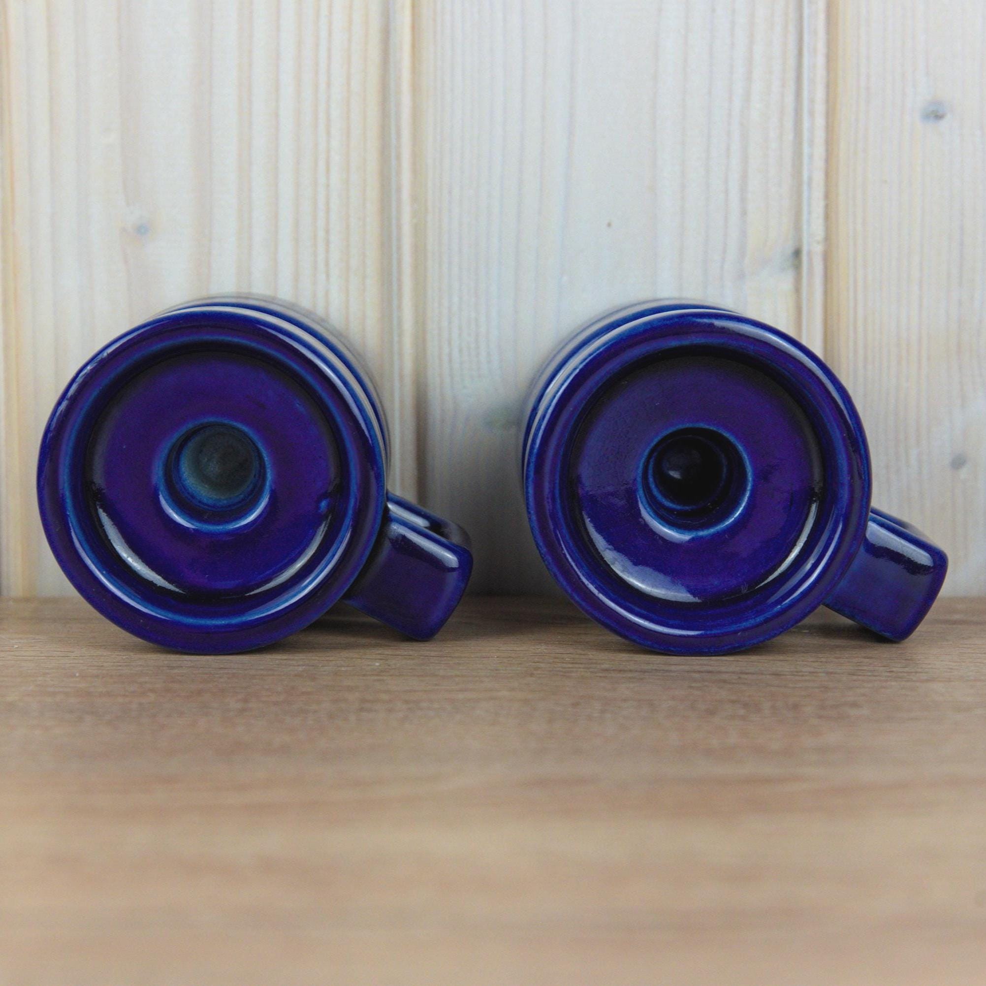 Cari Zalloni for Steuler, Set Cobalt Blue Candle Holders, Ceramic Pair, Germany, Vintage 1970s