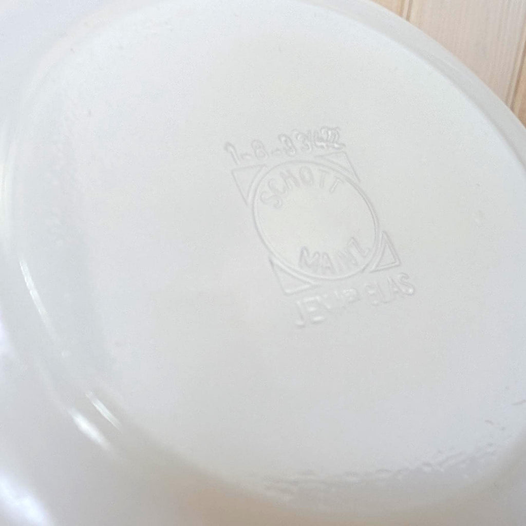 Schott Mainz Jenaer Glas Nesting Bowl Set, Milk Glass, Floral Folk Pattern, Set of 3, West Germany, 1970s