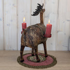 Vintage Folk Art Metal Deer Candle Holder, Hand Painted, Two Candles, European 1960s