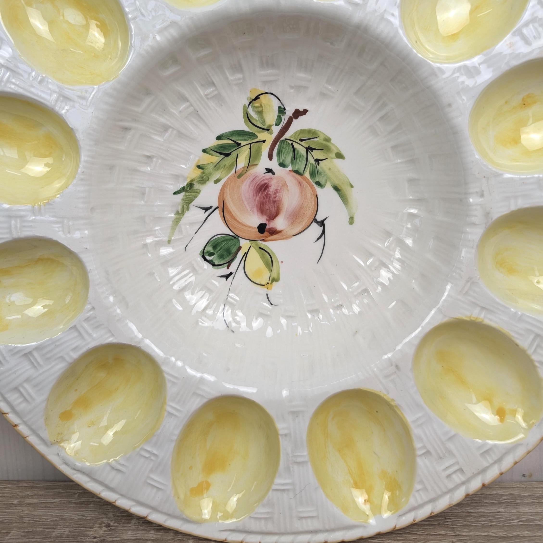Hand Painted Italian Egg Plate, Ceramic Serving Dish Italy, Mid Century Tableware, Vintage 1960s