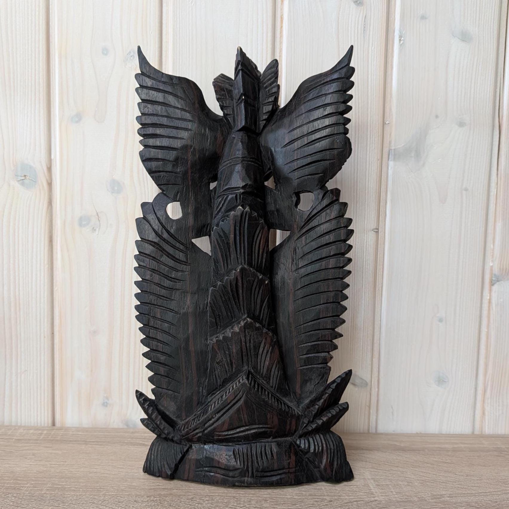 Vintage Hand-Carved Garuda Statue, Solid Sono Wood from Bali, 1950s Spiritual Protector, Exotic Home Decor