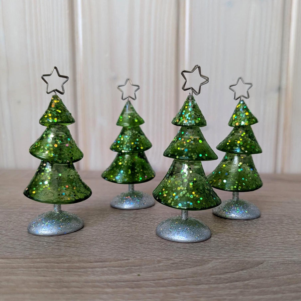 Glitter Christmas Tree Place Card Holders, Department 56, Holiday Decor Set