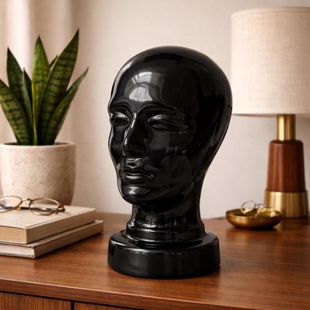 Vintage Scheurich 701 Black Ceramic Mannequin Head, West Germany, 1980s