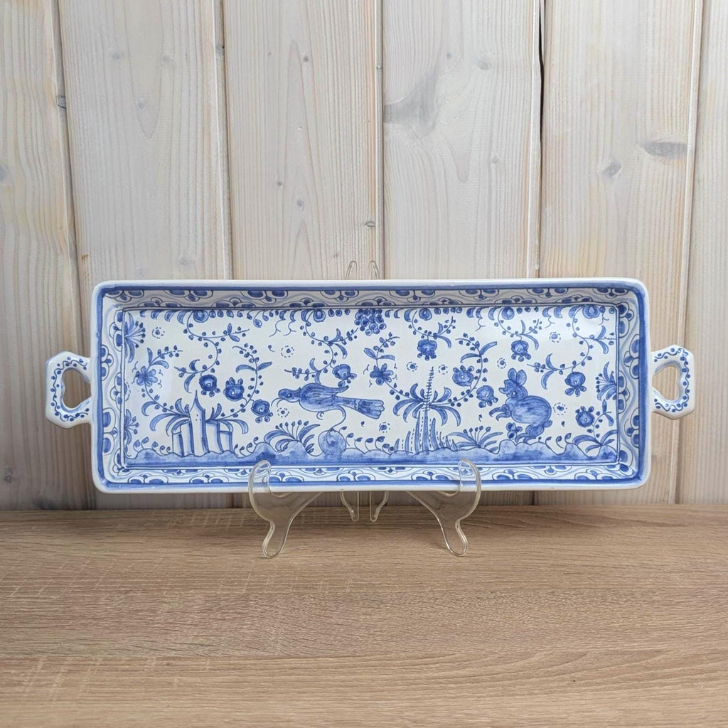 Figcer Portugal Blue White Ceramic Tray, Hand Painted Birds Flowers, Zona de Conimbrica, 1970s