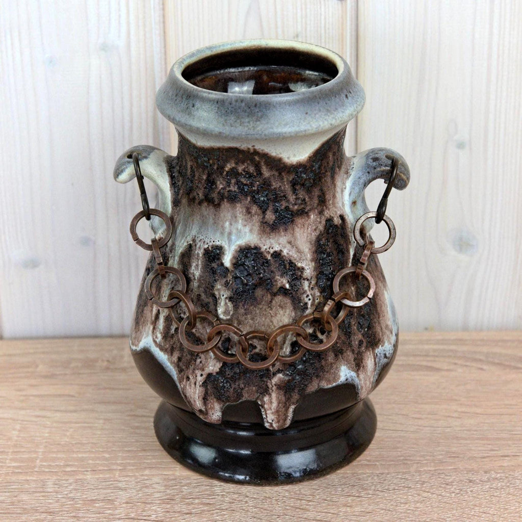 Dumler Breiden 1180-20 Vase West Germany, Mid Century Ceramic with Chain Handles, Fat Lava Pottery
