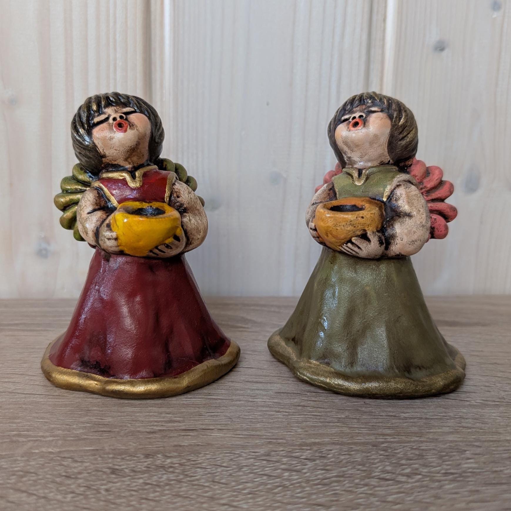 Vintage Thun Bozen Angels, Handmade Italian Candle Holders Set of 2, 1980s Christmas Decor