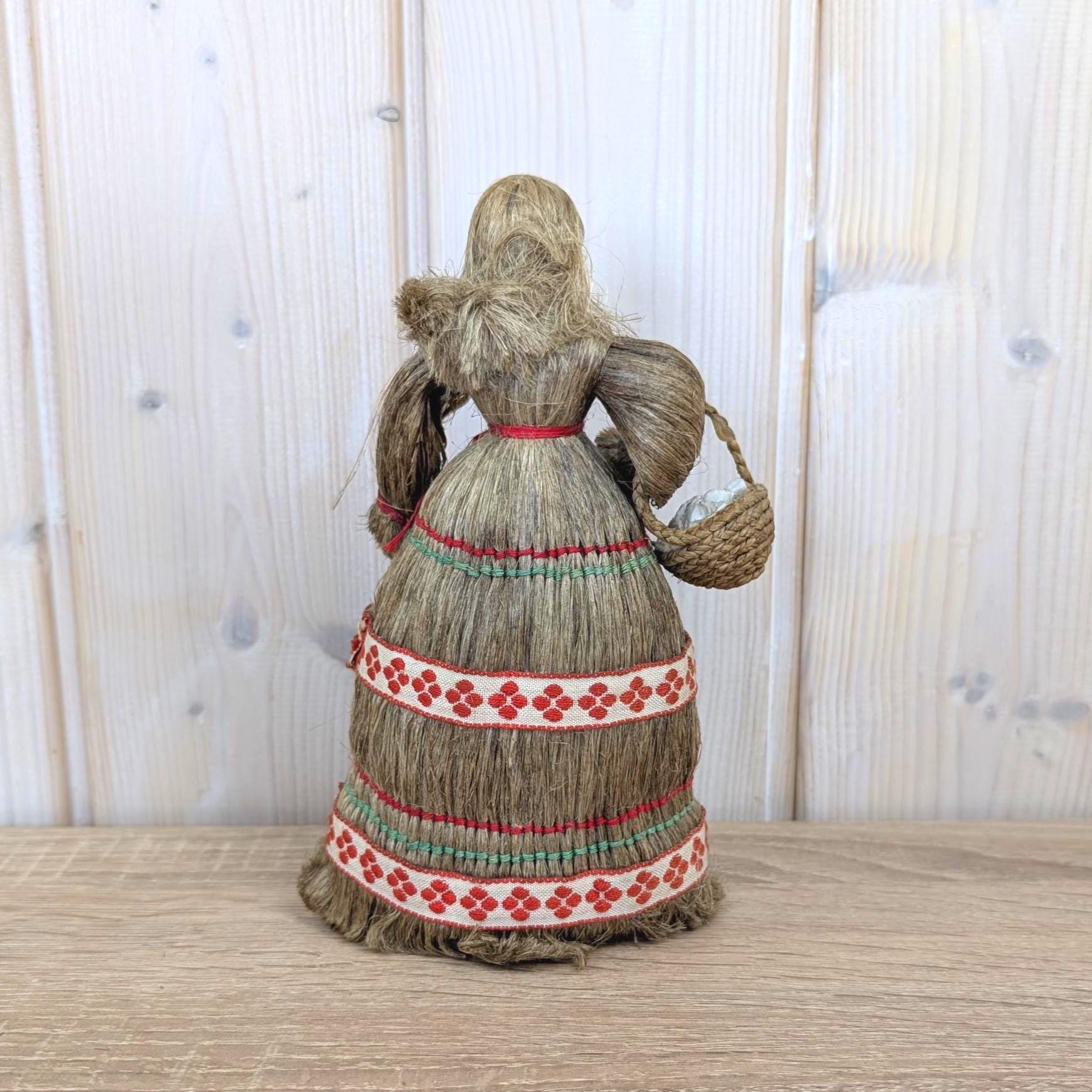Polish Sisal Folk Doll Set of 3, Mother with Girl and Boy, PRL State Craft, Hand Made Poland, Folk Art, 1960s 1970s