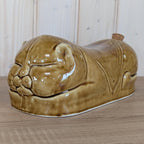 Vintage Ceramic Opium Cat Bed Warmer, Brown Glazed Hot Water Bottle, 1970s