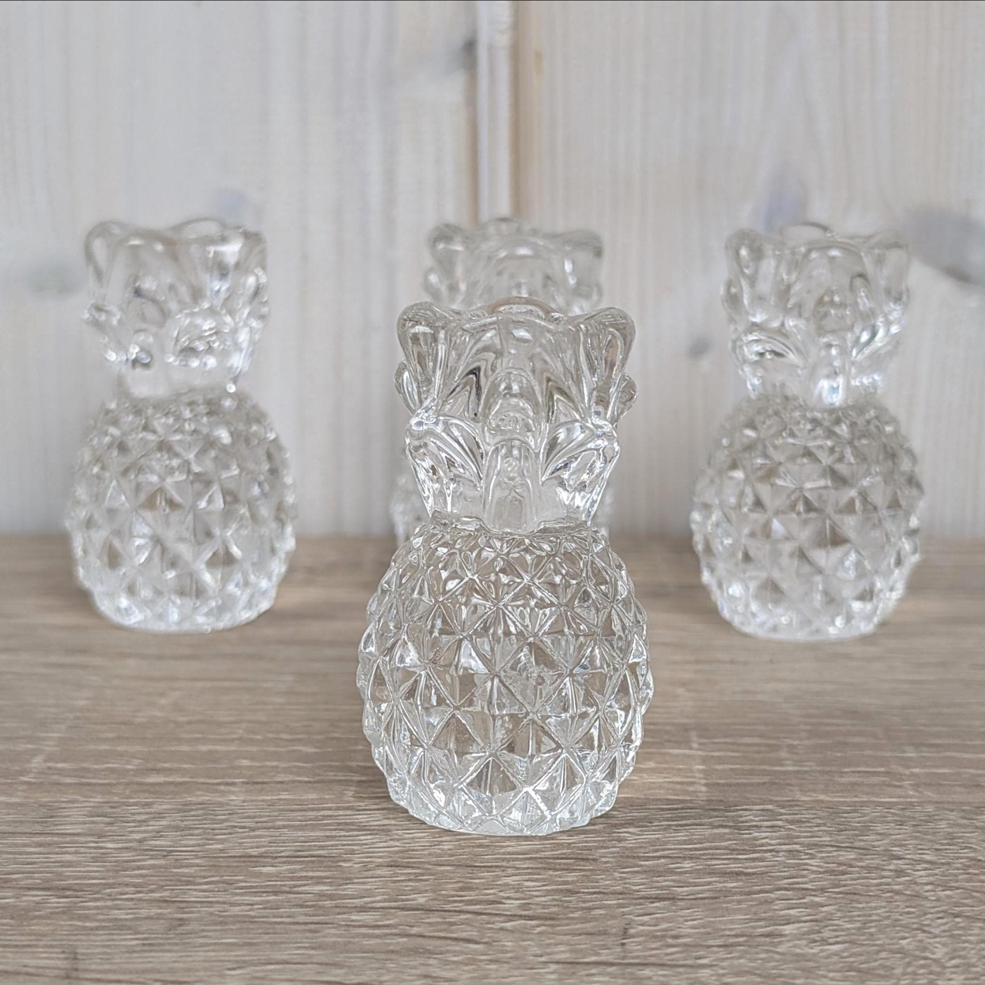 Vintage Williams Sonoma Glass Pineapple Candle Holders, Clear Pressed Glass, 2005
