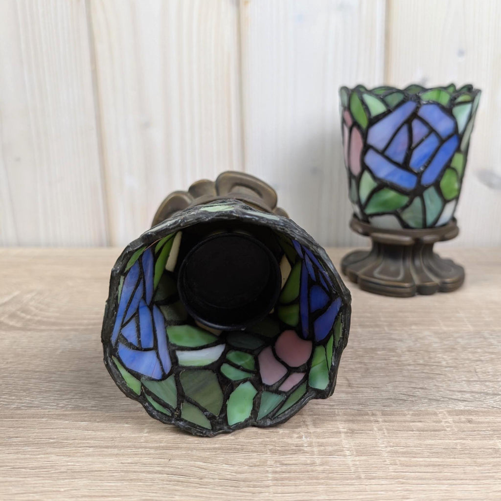 Partylite Mosaic Rose Candle Holders Set of 2, Romantic Stained Glass, Cozy Floral Home Decor, Gift for Her