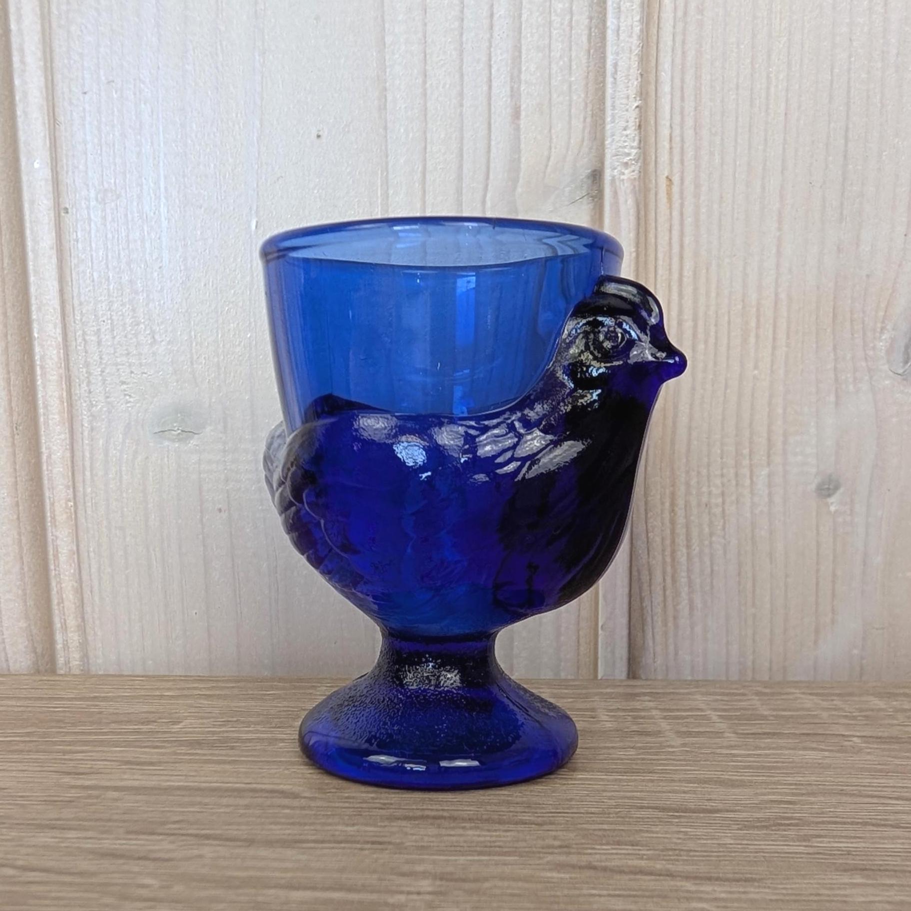 Cobalt Blue Bird Egg Cups, Glass Arcoroc France, Vintage Tableware, 1970s