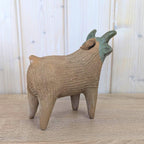 Vintage Mexican Pottery Goat Figurine, Folk Art Bull Terracotta Sculpture, Handmade Mexico, 1960s