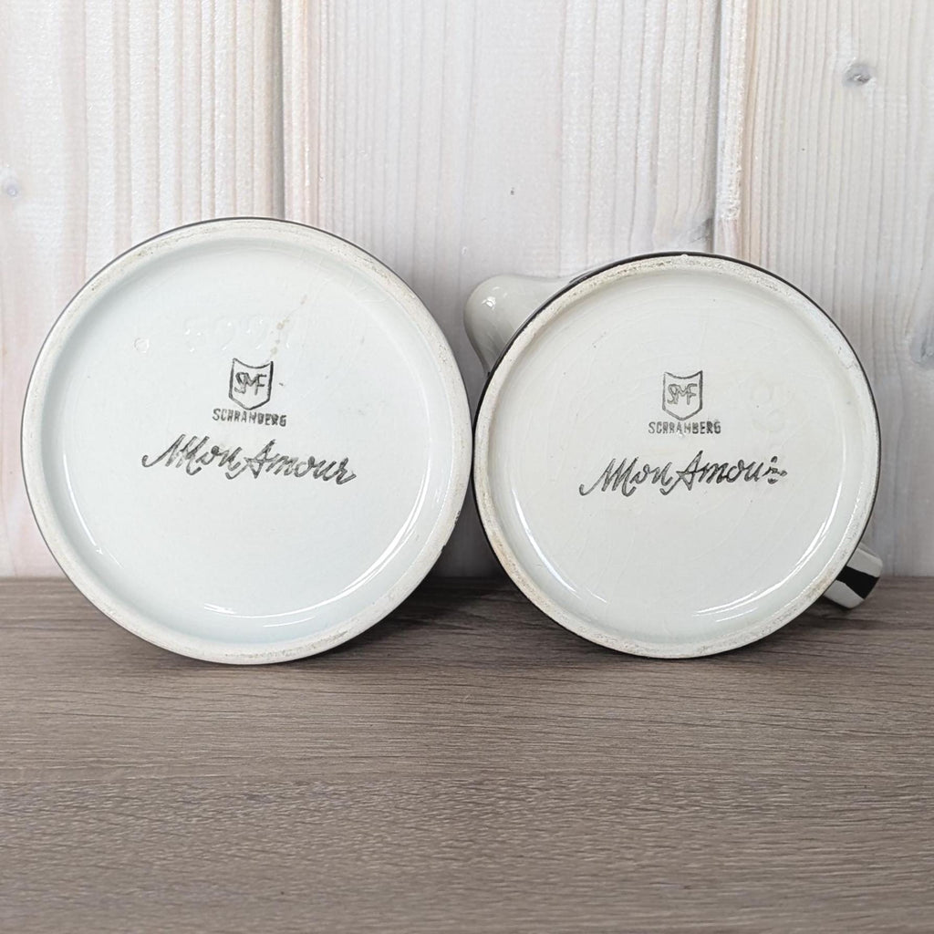 Mon Amour, Ceramic Cream Sugar Set, Schramberg Germany, Vintage 1950s