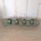 Ceramic Advent Candle Holder 4 Candles, Stoneware Tray Candleholder, Sage Green Reactive Glaze, Christmas Table Decor