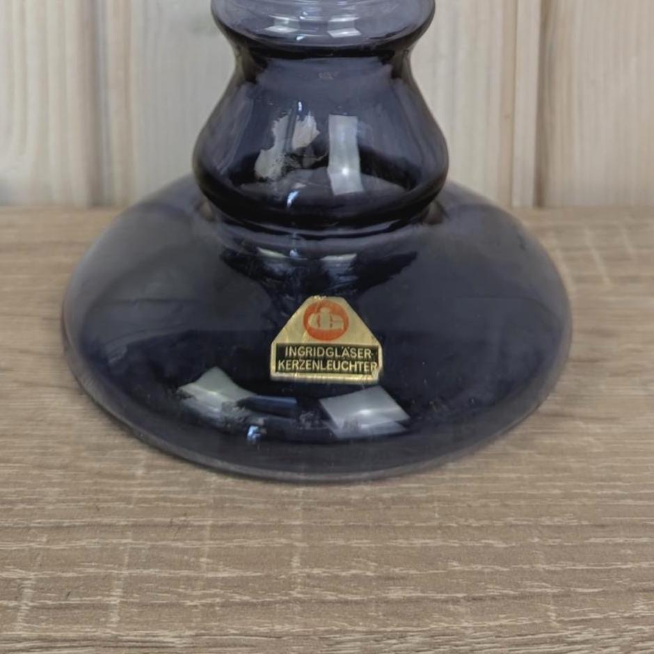 Vintage purple glass vase candleholder, Ingrid Glas, handblown art glass, Germany, 1970s