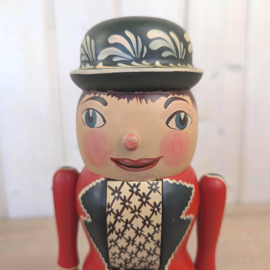 Erzgebirge Nutcracker, Hand Painted Wood Folk Art, Red, East German, Vintage 1970s