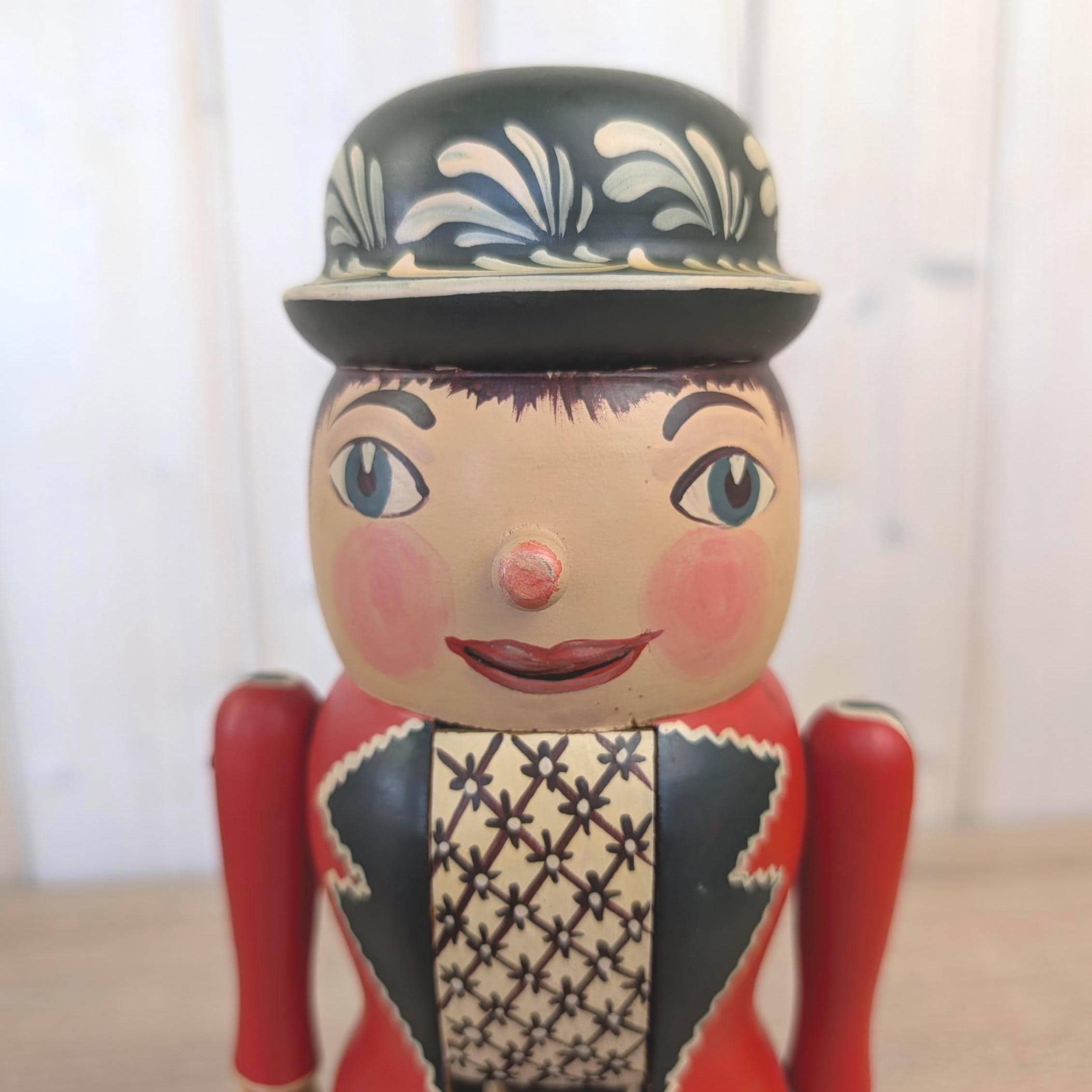 Erzgebirge Nutcracker, Hand Painted Wood Folk Art, Red, East German, Vintage 1970s