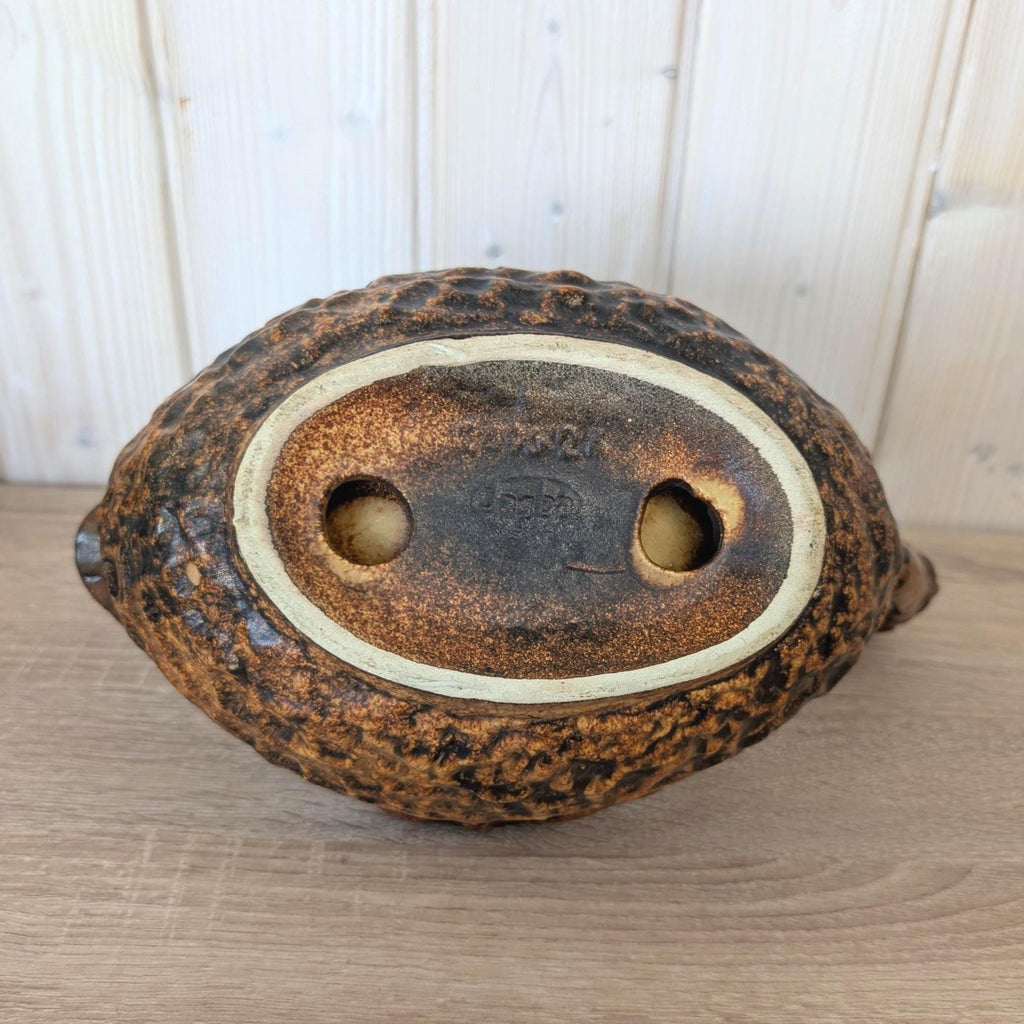 Jasba West Germany Bird Bowl Fat Lava, ølhøne Beer Hen, Brown Glaze, 1960s