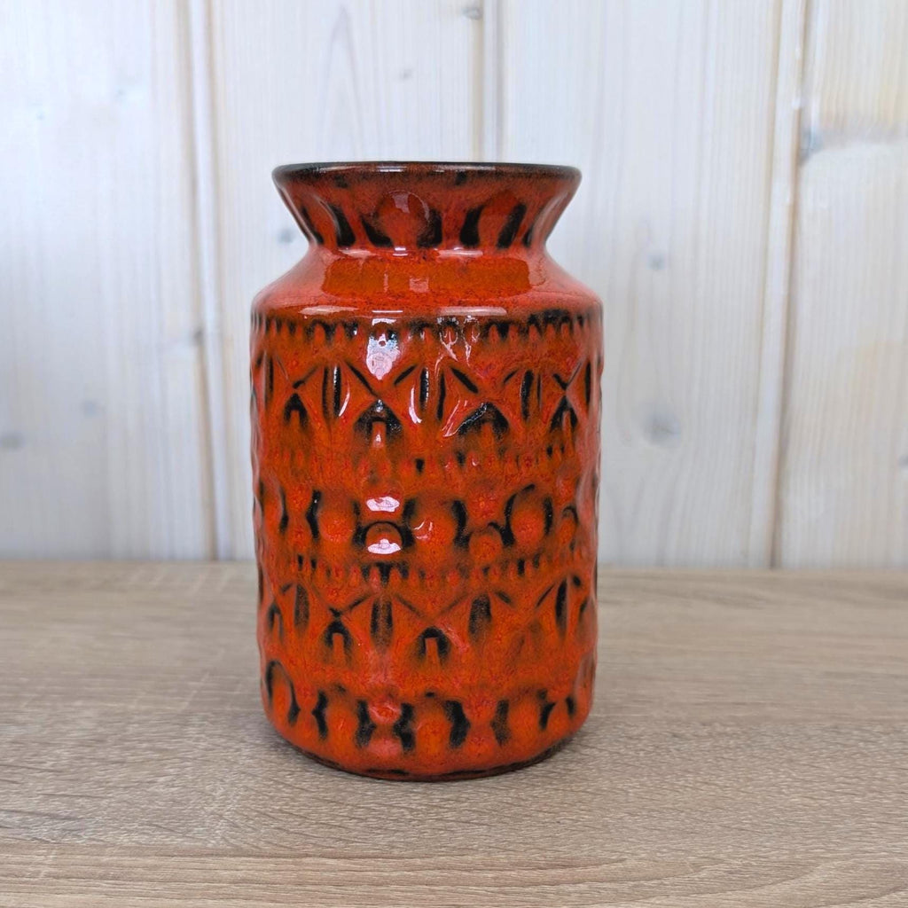 Bay Keramik Relief Vase 503-14, Red Orange Black, West Germany, 1960s