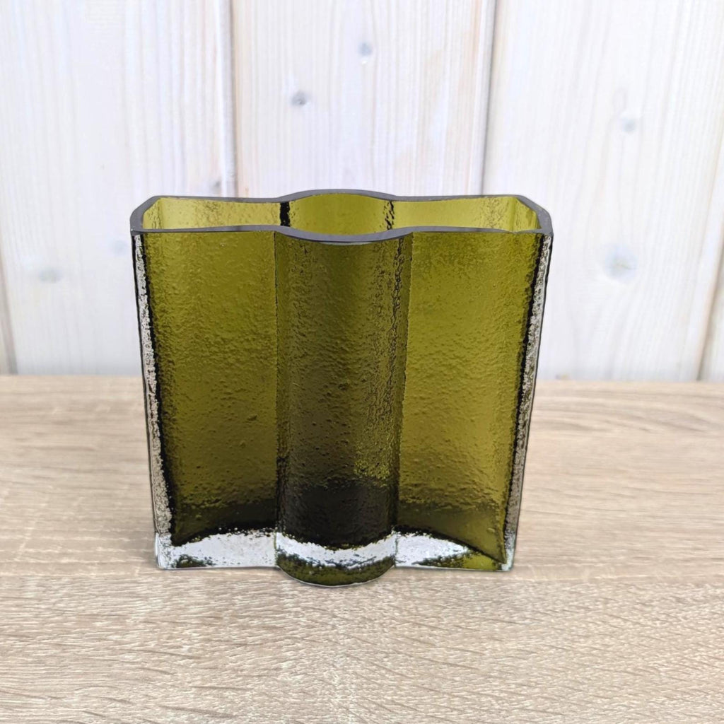 Vintage Nanny Still Riihimäki Olive Green Glass Vase, Finnish Art Glass, 1960s