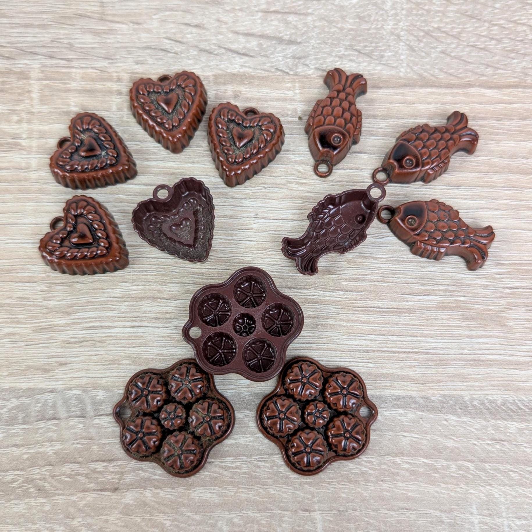 Vintage Bodo Hennig Miniature Copper Baking Molds, 1:12 Dollhouse Kitchen Accessories, West Germany