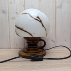 Pan Ceramic Table Lamp, German Mid Century Art Glass Shade, vintage