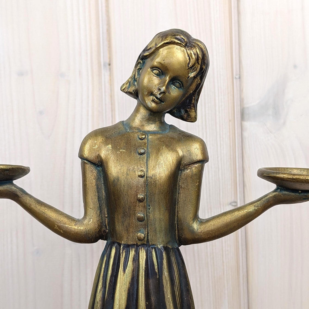 Art Nouveau Vintage Girl Candle Holder Figurine, Ceramic, 1960s