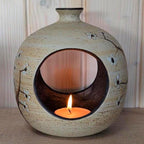Handpainted Ceramic Tealight Holder Vase, Sgrafo Germany, Vintage 1970s