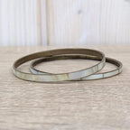 Vintage Mother of Pearl Bangle Set, Shell Inlay Brass Bracelets, 1960s 1970s Boho Jewelry