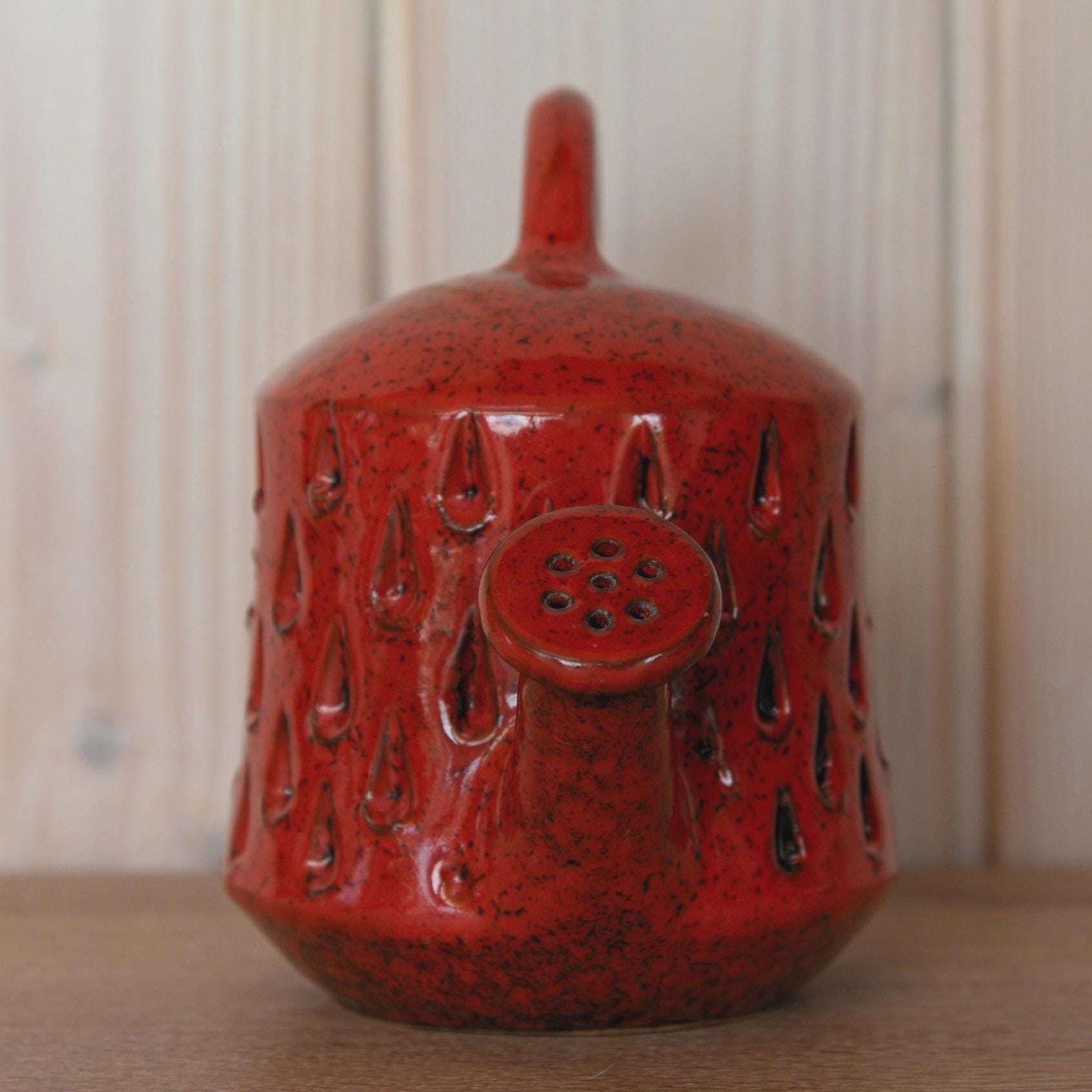 Fratelli Fanciullacci Red Ceramic Watering Can Vase, Mid-Century Italian Pottery