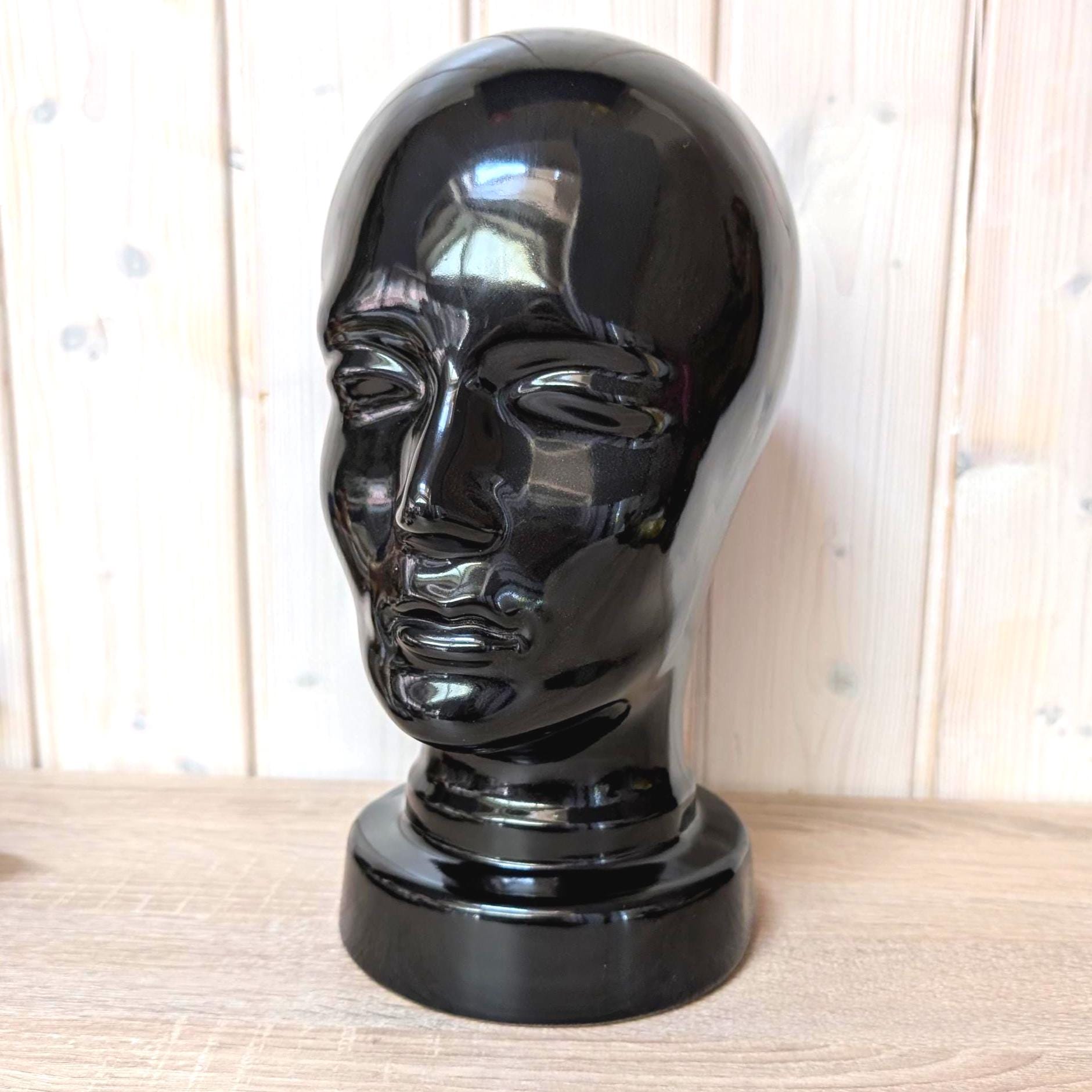 Vintage Scheurich 701 Black Ceramic Mannequin Head, West Germany, 1980s