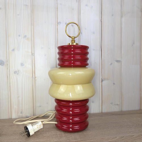 1960s Italian Ceramic Table Lamp Red Cream Milk Glass Space Age Attributed Ceramiche Fiorentine