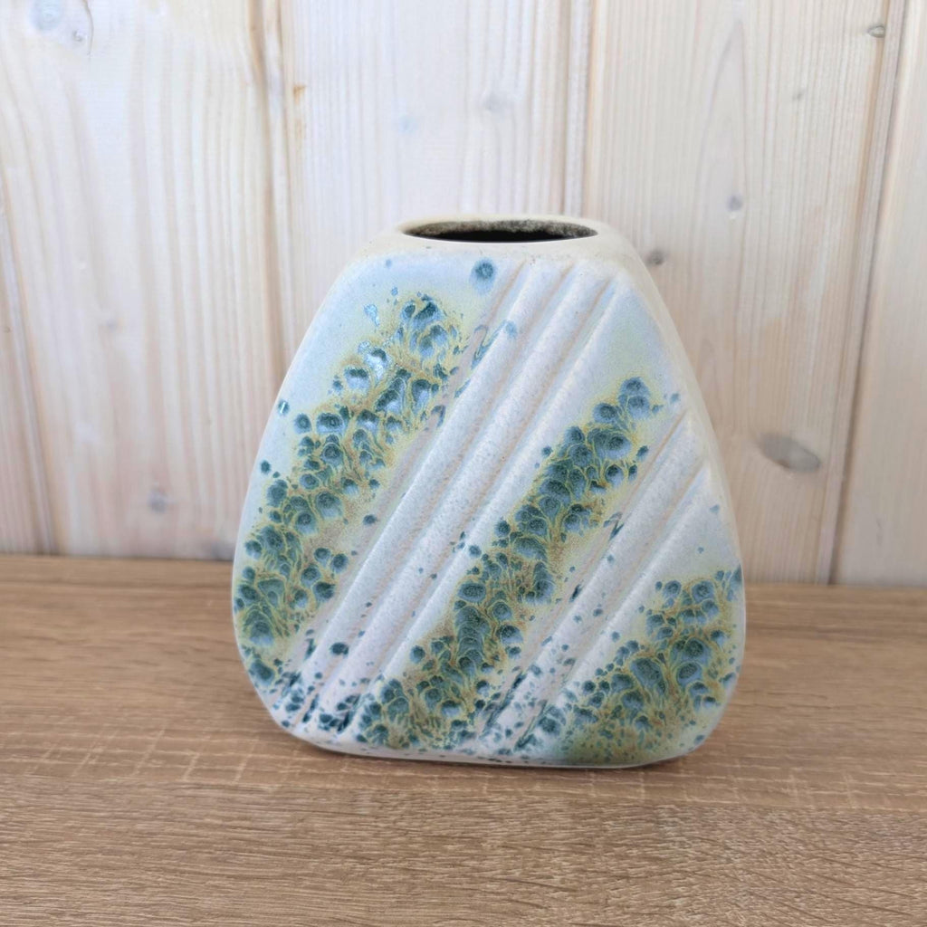 West German Pottery Vase Lava Glaze Cream Blue Green, 652/15, 1960s