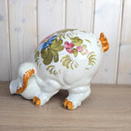 Kirsch Keramik Piggy Bank, Hand Painted Floral Ceramic, Coin Bank with Lock and Key, West German, 1960s