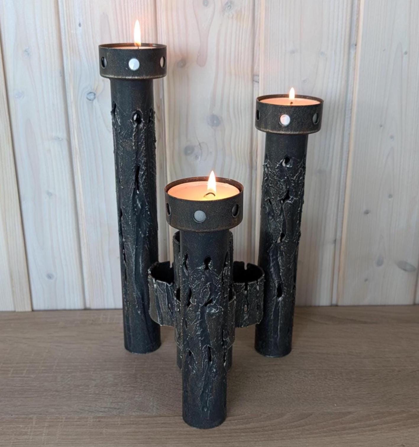Vintage Brutalist Wrought Iron Candelabra, Hand-Forged 3-Arm Candleholder