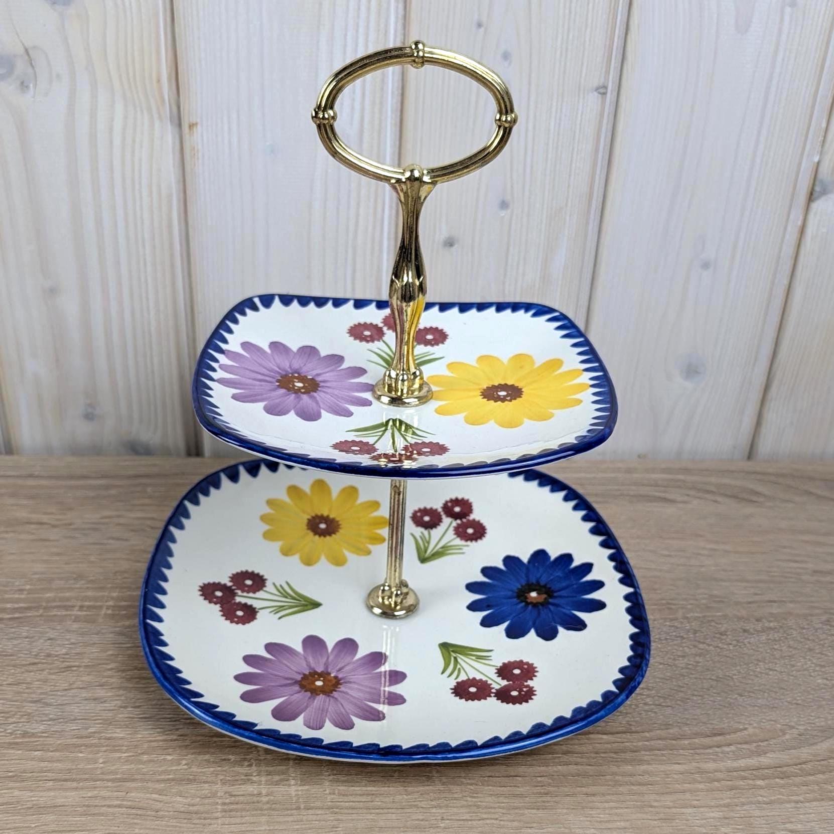 Vintage Schramberg Gaby Cake Stand, German Porcelain Etagere, Floral Mid Century Serving Piece
