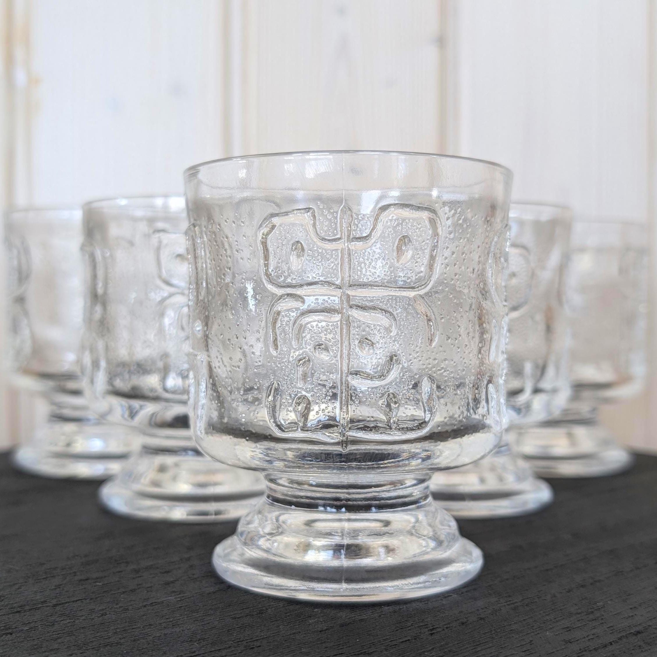 Spiegelau Happy-Time Allrounder Glasses Set of 6, Brutalist Relief Crystal in the style of Finnish designer Nanny Still, Germany 1970s