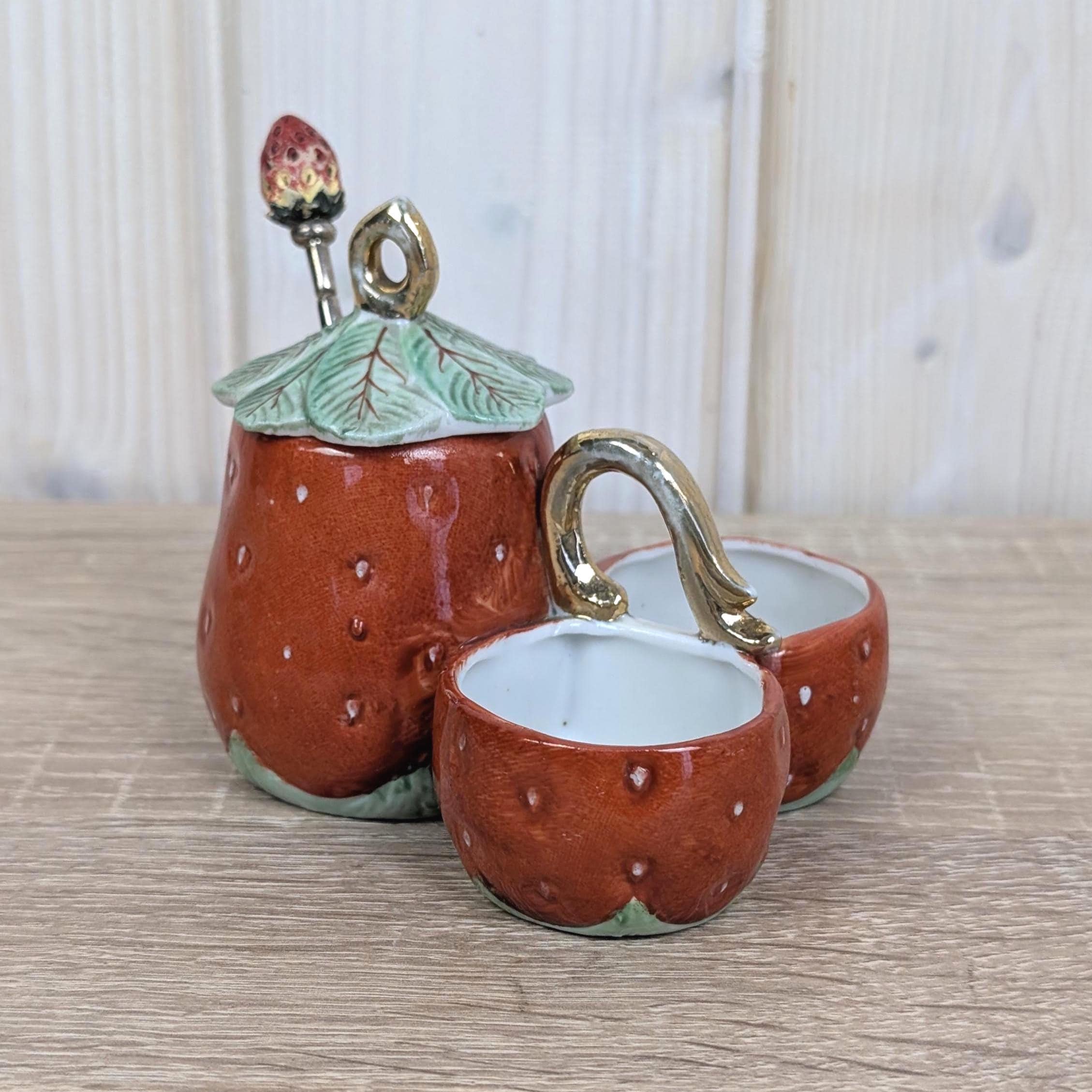 Vintage Strawberry Salt Pepper Sugar Set, Ceramic Tableware, Europe, Mid Century
