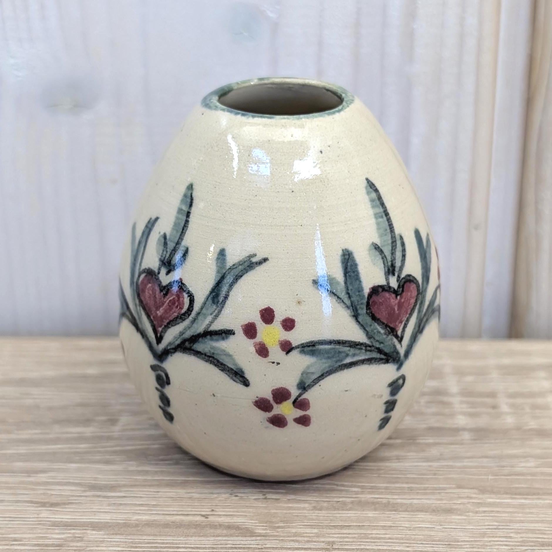 Vintage Studio Pottery Bud Vase, Hand Painted Ceramic Mini Vase, European, Mid Century