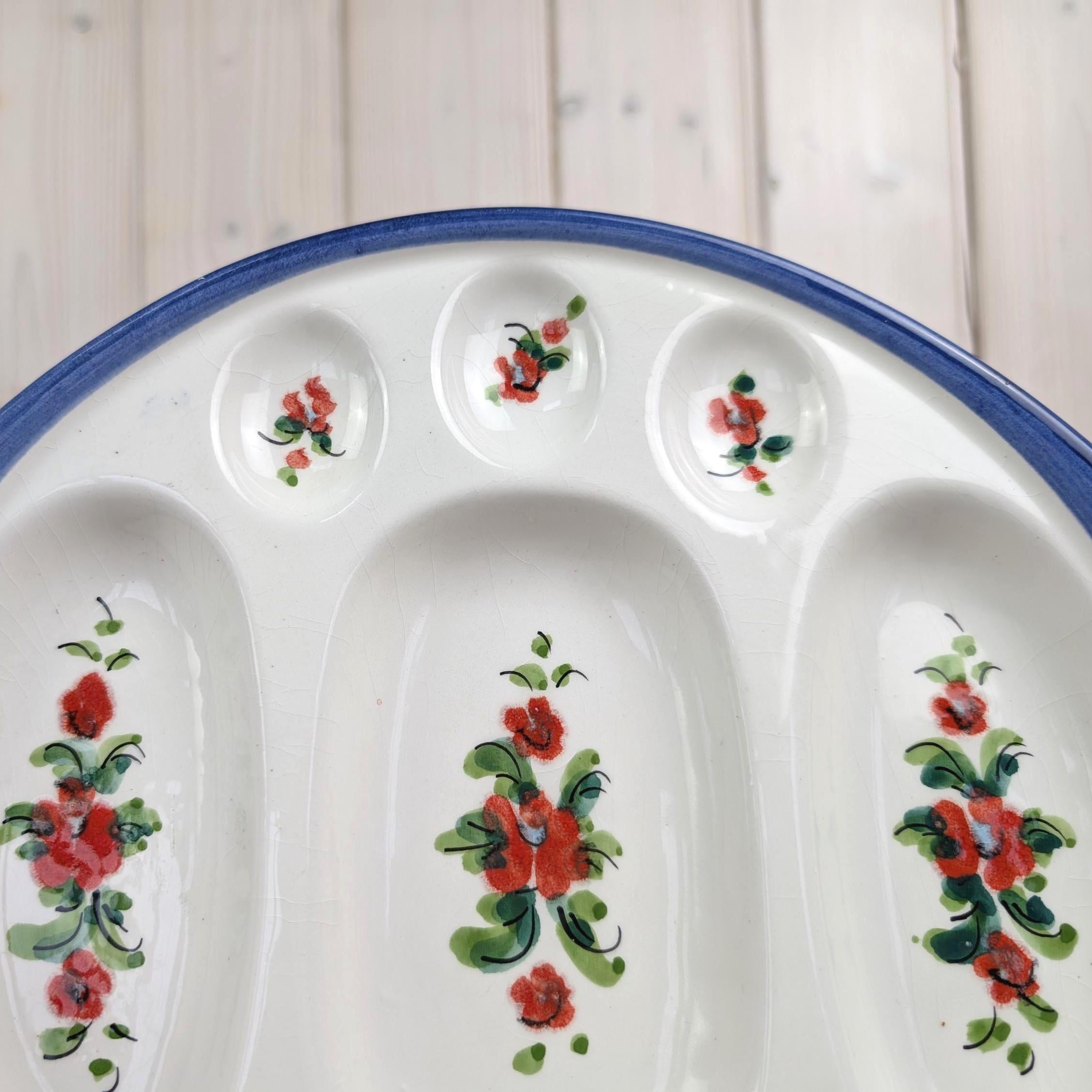 Vintage highlight, WMF ceramic deviled egg plate, Italy Germany floral design, 1970s