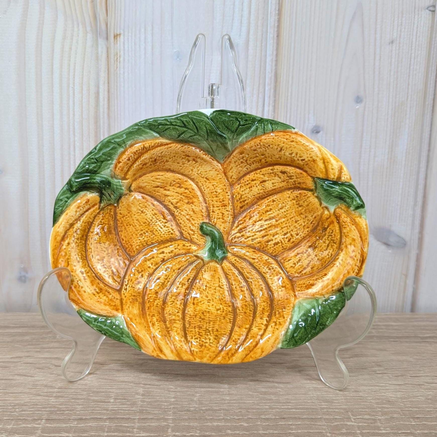 Vintage Amsel Hamburg Pumpkin Majolica Plate, Autumn Relief Decor, 1980s