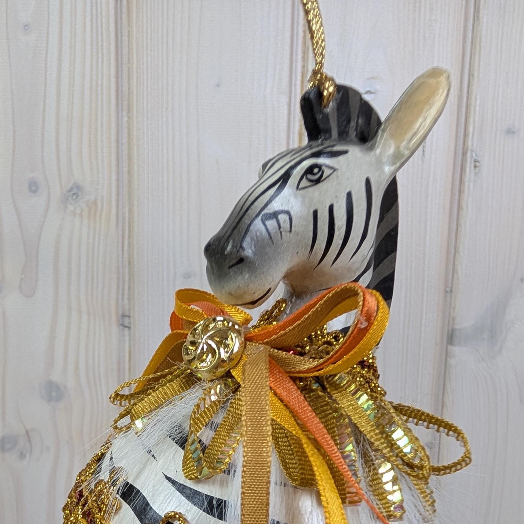 Zebra Hanging Ornament, Safari Decor, Vintage Style Christmas Decoration