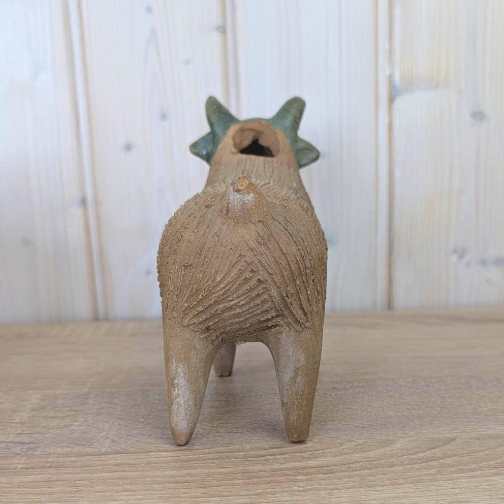 Vintage Mexican Pottery Goat Figurine, Folk Art Bull Terracotta Sculpture, Handmade Mexico, 1960s