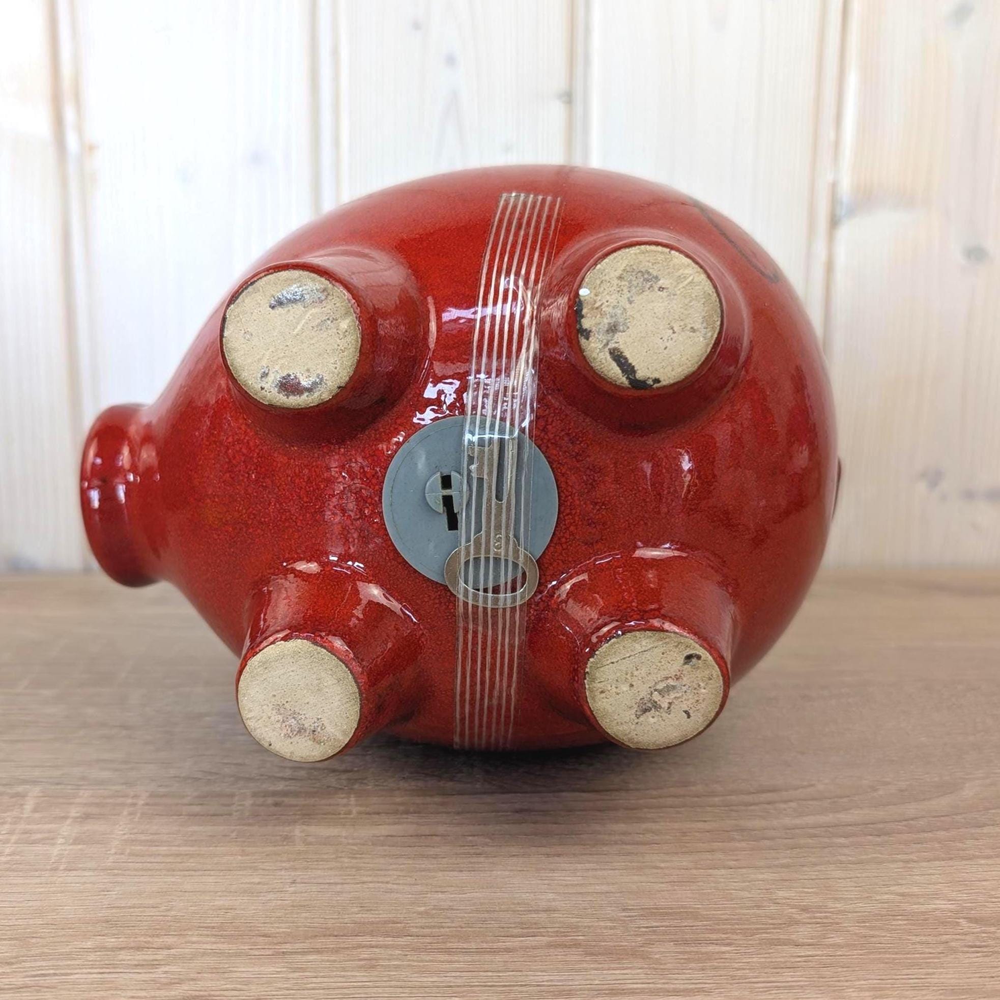 Scheurich Piggy Bank Red Floral Ceramic, West Germany 1960s, Model 792, with Key