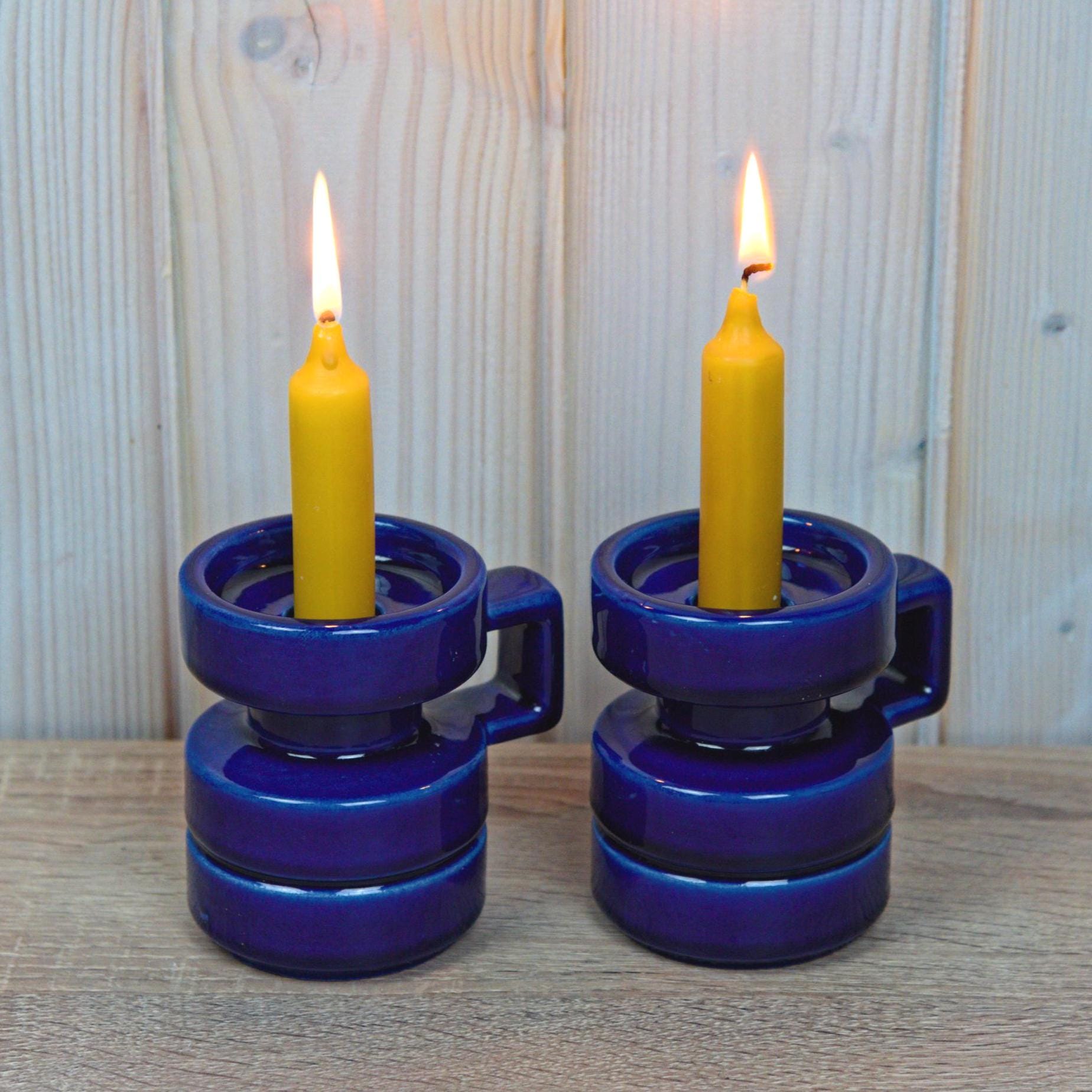 Cari Zalloni for Steuler, Set Cobalt Blue Candle Holders, Ceramic Pair, Germany, Vintage 1970s